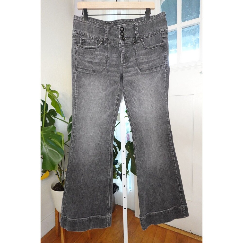 Noir Women's Retro Style Faded Wide Leg Wide Bottom Hem 5-Pocket Jeans Size 12